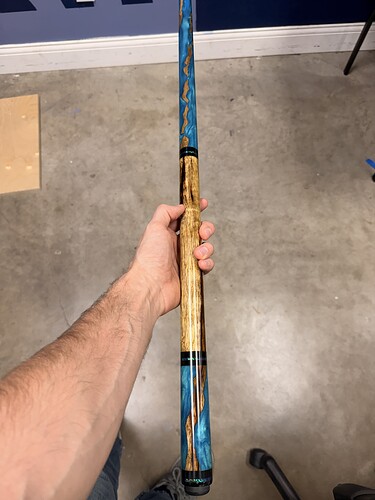 Pete's blue epoxy and wood cue